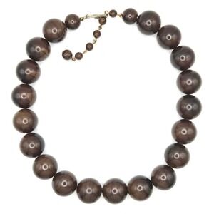 Chunky Dark Brown Marbled Resin Bead Statement Choker Necklace Vintage